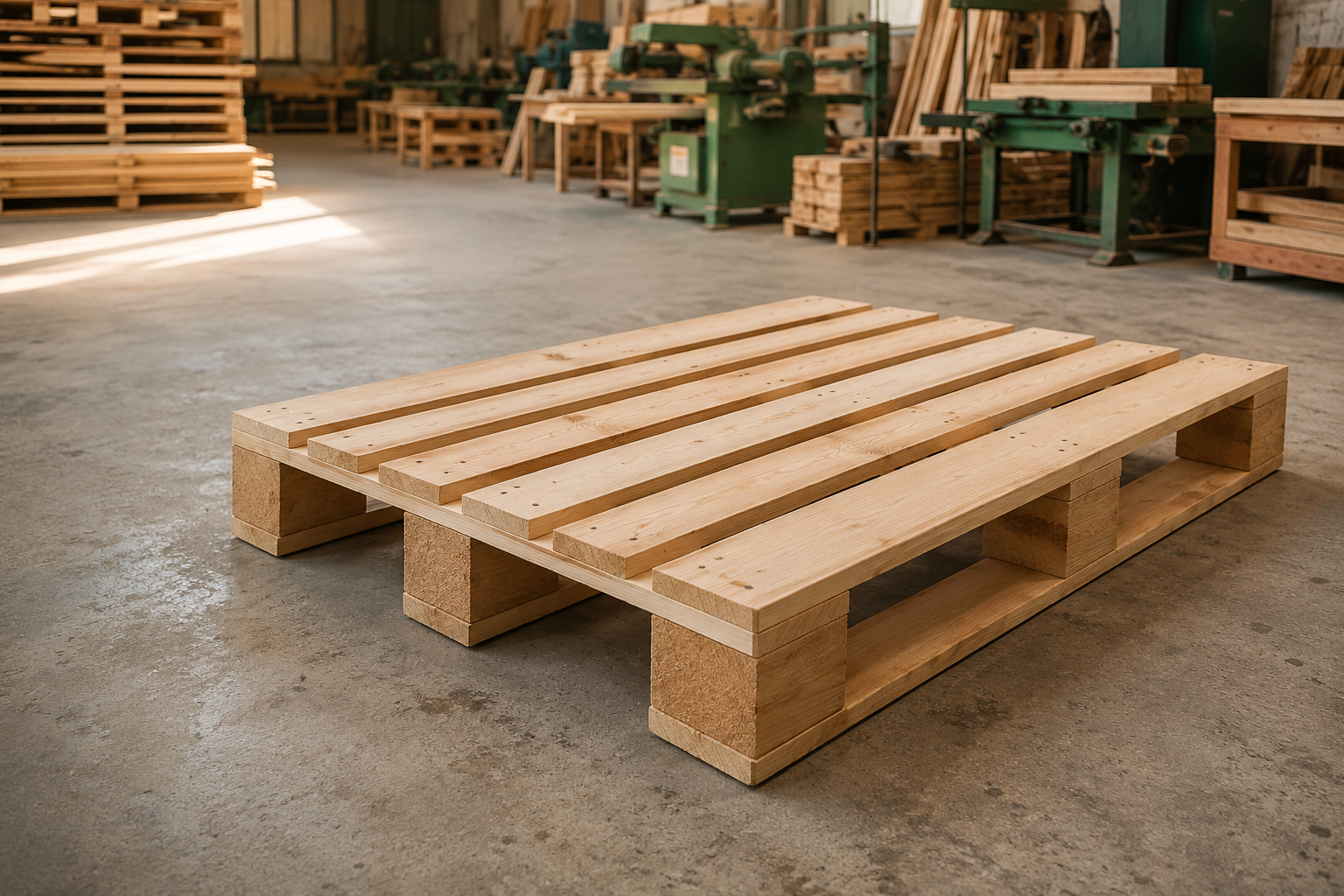 Palette en bois neuve dans un atelier
